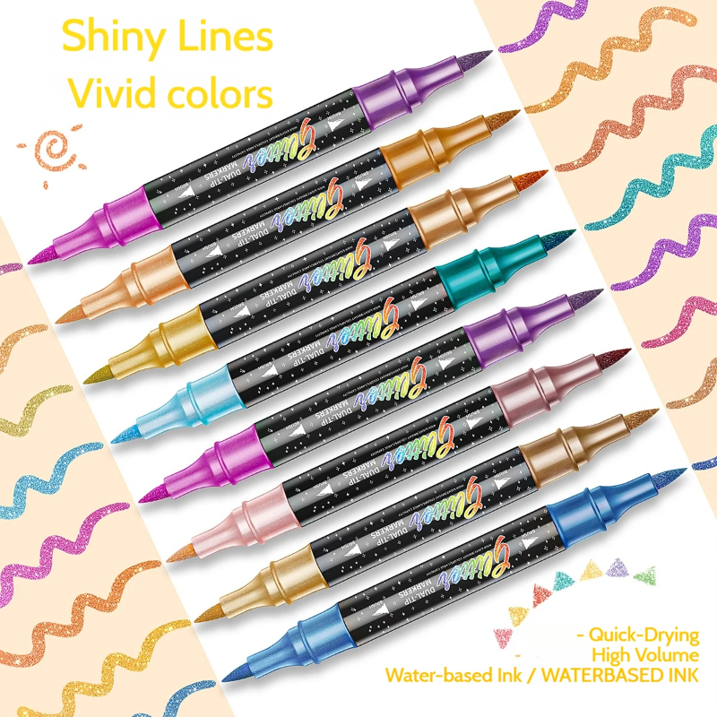 ArtShine – Colorful & Sparkling – Double-Sided Glitter & Glow-in-the-Dark Marker Set
