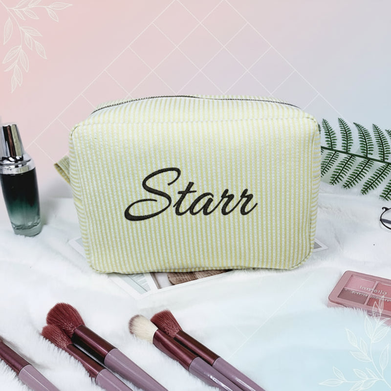 Striped Name Pouch – Personalized & Stylish – Makeup Bag