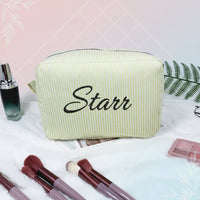Thumbnail for Striped Name Pouch – Personalized & Stylish – Makeup Bag
