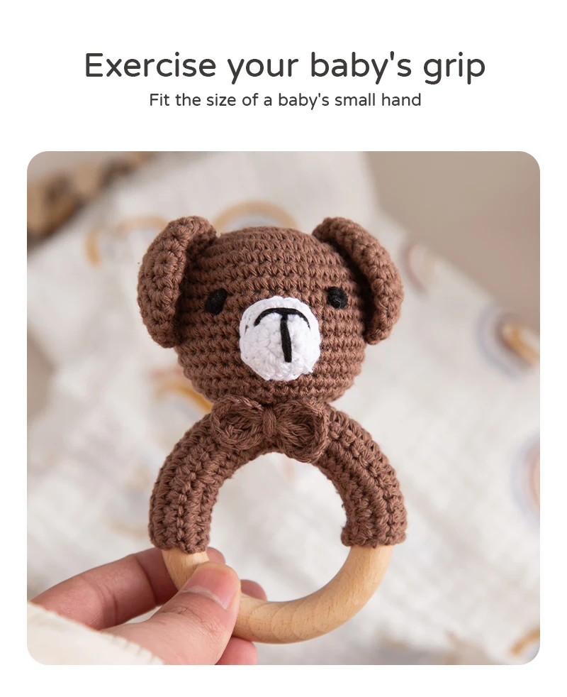 CuddleRattle – Soft & Playful – Crocheted Baby Rattle with Wooden Ring