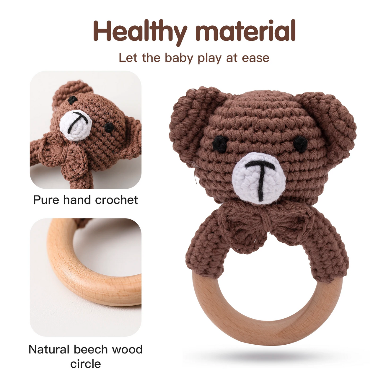 CuddleRattle – Soft & Playful – Crocheted Baby Rattle with Wooden Ring