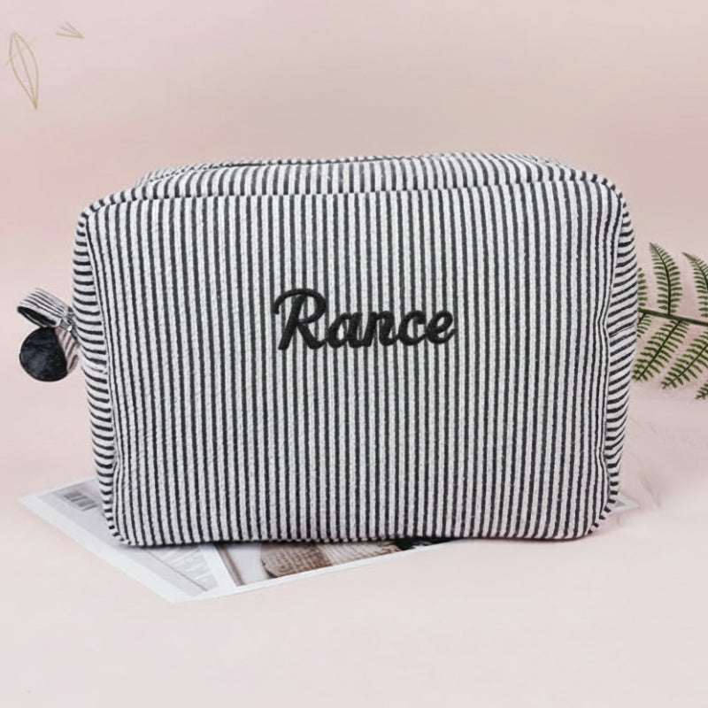 Striped Name Pouch – Personalized & Stylish – Makeup Bag