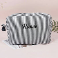Thumbnail for Striped Name Pouch – Personalized & Stylish – Makeup Bag