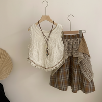 Thumbnail for TinyTrends – Boho Chic & Cute – Crocheted Top with Checkered Skirt