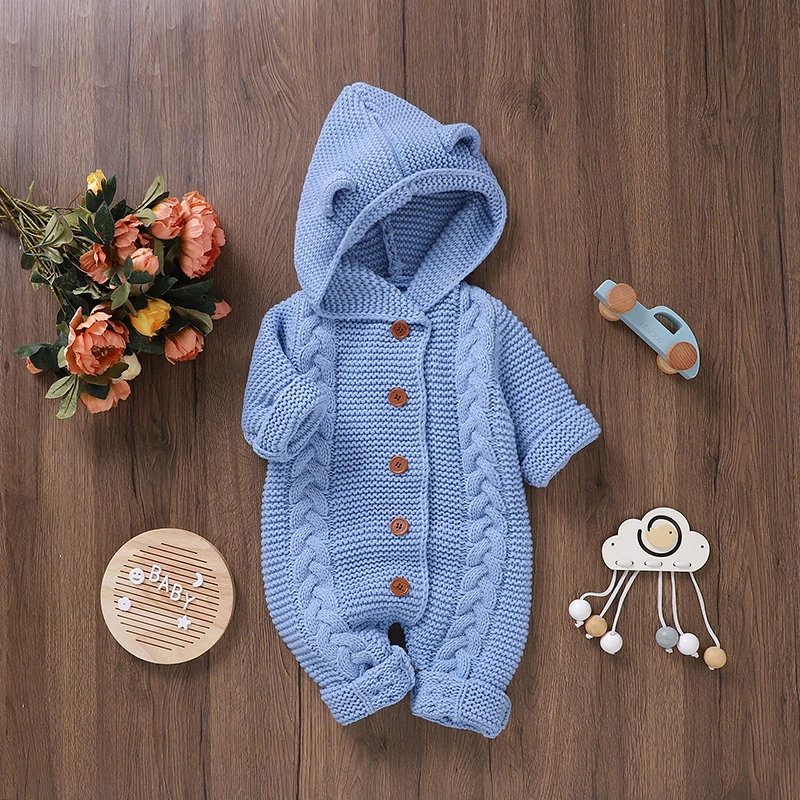 SoftKnit – Warm & Cute – Knitted Baby Jumpsuit with Hood