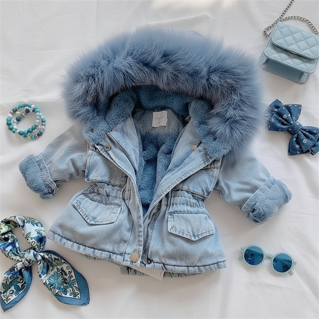 FurDream – Denim Look – Winter Coat with Hood