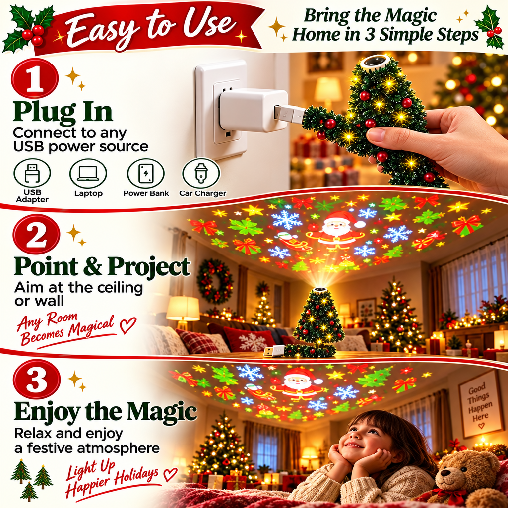 HolidayBeam – Festive & Atmospheric – USB Christmas Projector with Light Patterns