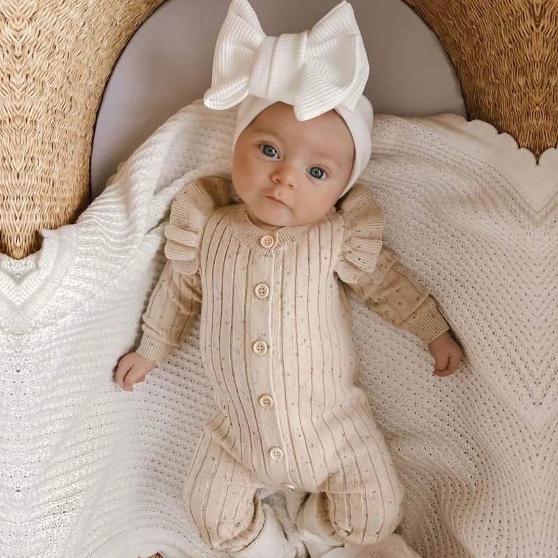 MiniAurora – Soft & Elegant – Knitted baby onesie with angel wings and headband