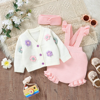 Thumbnail for FloraKnit – Soft & Cute – Baby Outfit with Cardigan, Overalls, and Headband