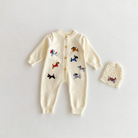 Thumbnail for PlayfulKnit – Soft & Cute – Knitted Baby Jumpsuit with Dog Print