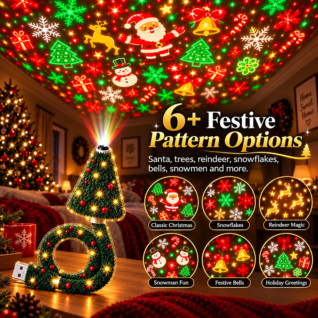 HolidayBeam – Festive & Atmospheric – USB Christmas Projector with Light Patterns
