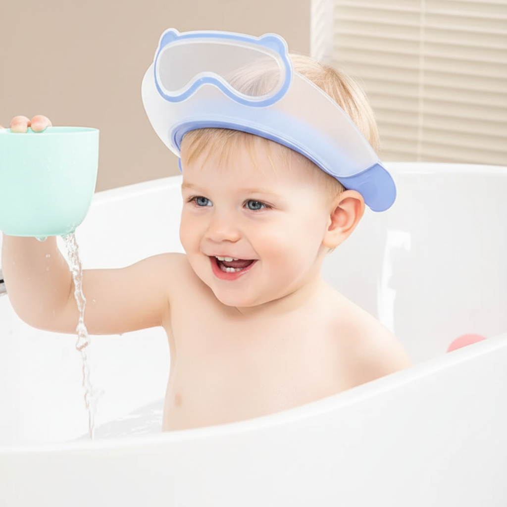 SplashGuard – Comfortable & Practical – Baby Shower Cap with Face Protection