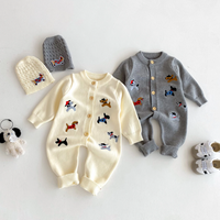 Thumbnail for PlayfulKnit – Soft & Cute – Knitted Baby Jumpsuit with Dog Print