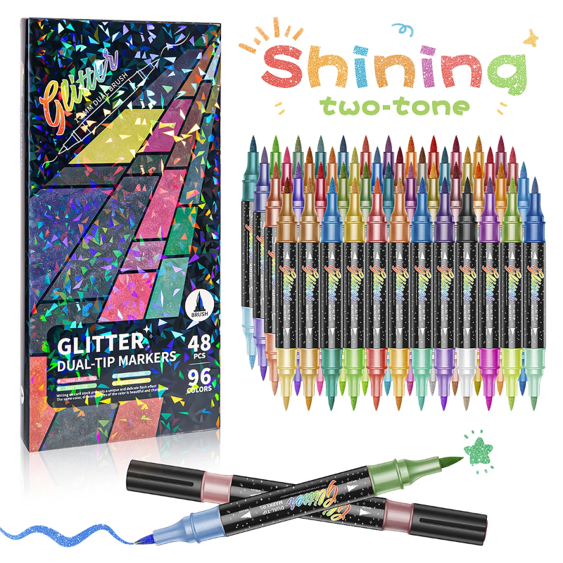 ArtShine – Colorful & Sparkling – Double-Sided Glitter & Glow-in-the-Dark Marker Set