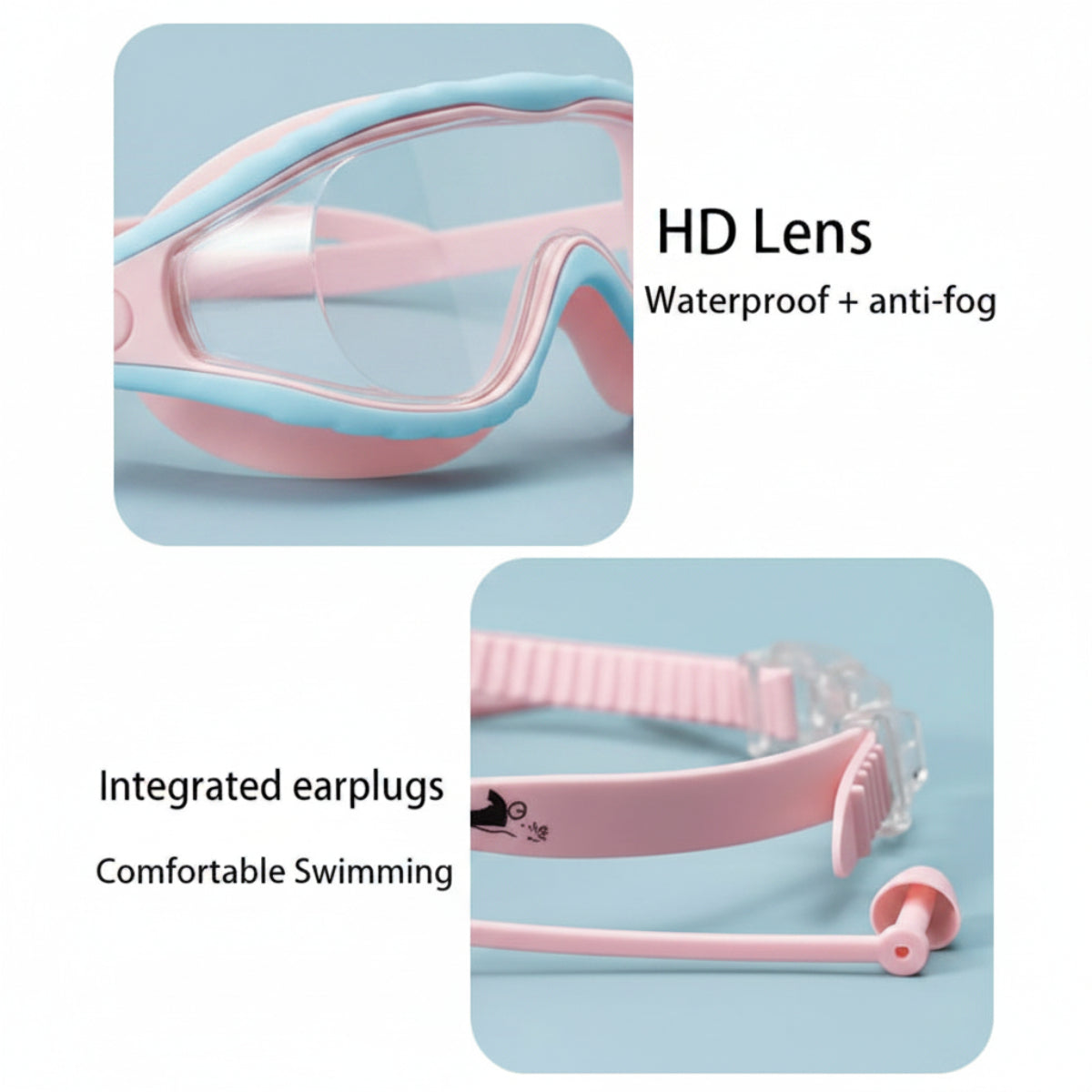 AquaVision – Adjustable anti-fog and UV protection – Silicone swimming goggles with earplugs