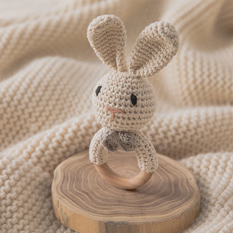 CuddleRattle – Soft & Playful – Crocheted Baby Rattle with Wooden Ring