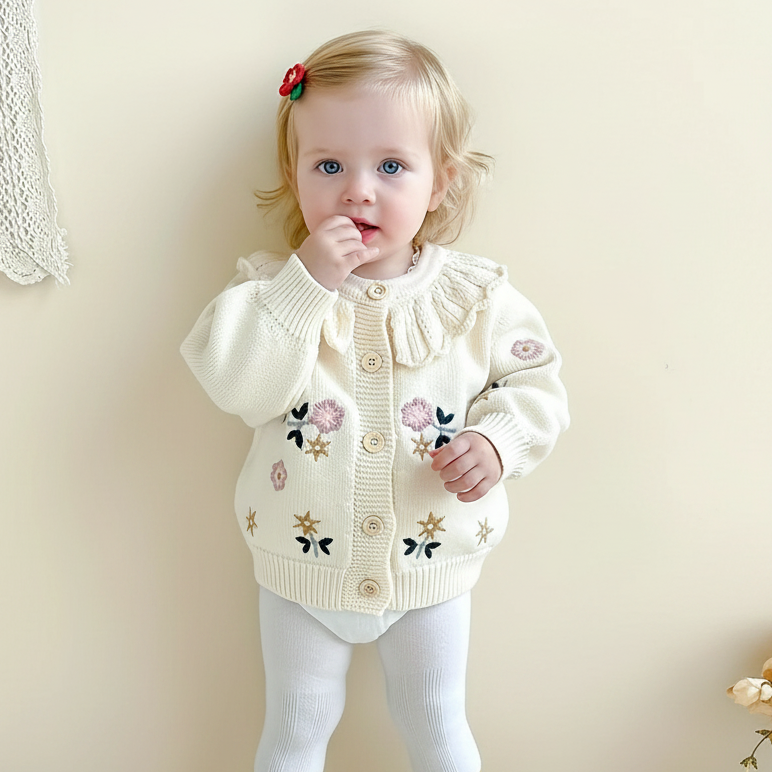 FloraKnit – Warm & Stylish – Knit Cardigan with Floral Details