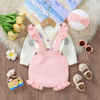 Thumbnail for FloraKnit – Soft & Cute – Baby Outfit with Cardigan, Overalls, and Headband