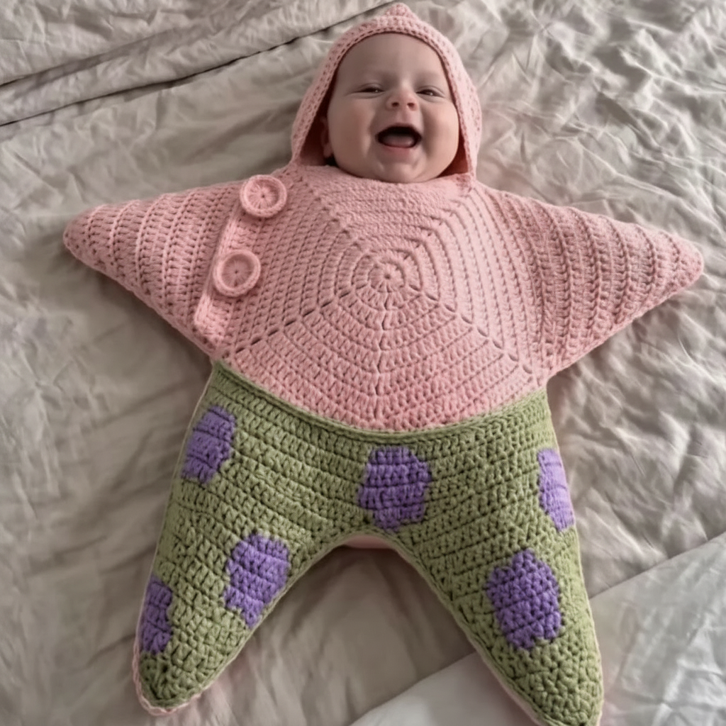 CozyStar – Soft & Handmade – Knitted Baby Jumpsuit with Star-Shaped Design