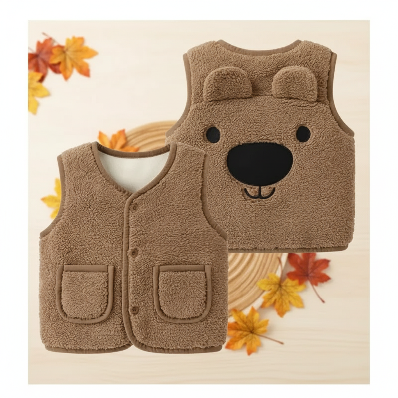 Baby Bear Fleece Vest – Warm & Soft – Kids' Bear Cardigan