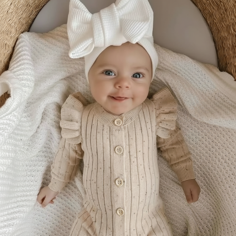 MiniAurora – Soft & Elegant – Knitted baby onesie with angel wings and headband