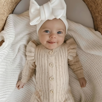 Thumbnail for MiniAurora – Soft & Elegant – Knitted baby onesie with angel wings and headband