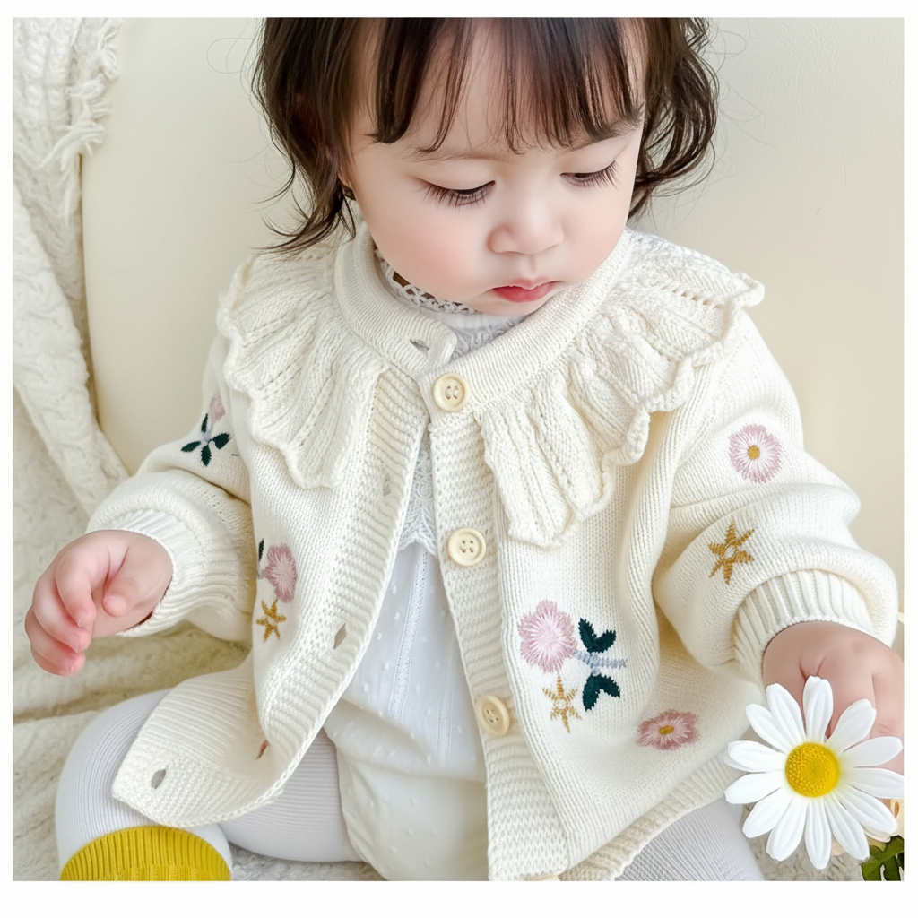 FloraKnit – Warm & Stylish – Knit Cardigan with Floral Details