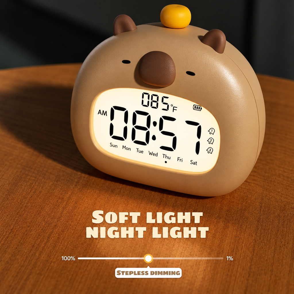 CappyClock – Cute & Multifunctional – Digital Kids' Alarm Clock with Night Light