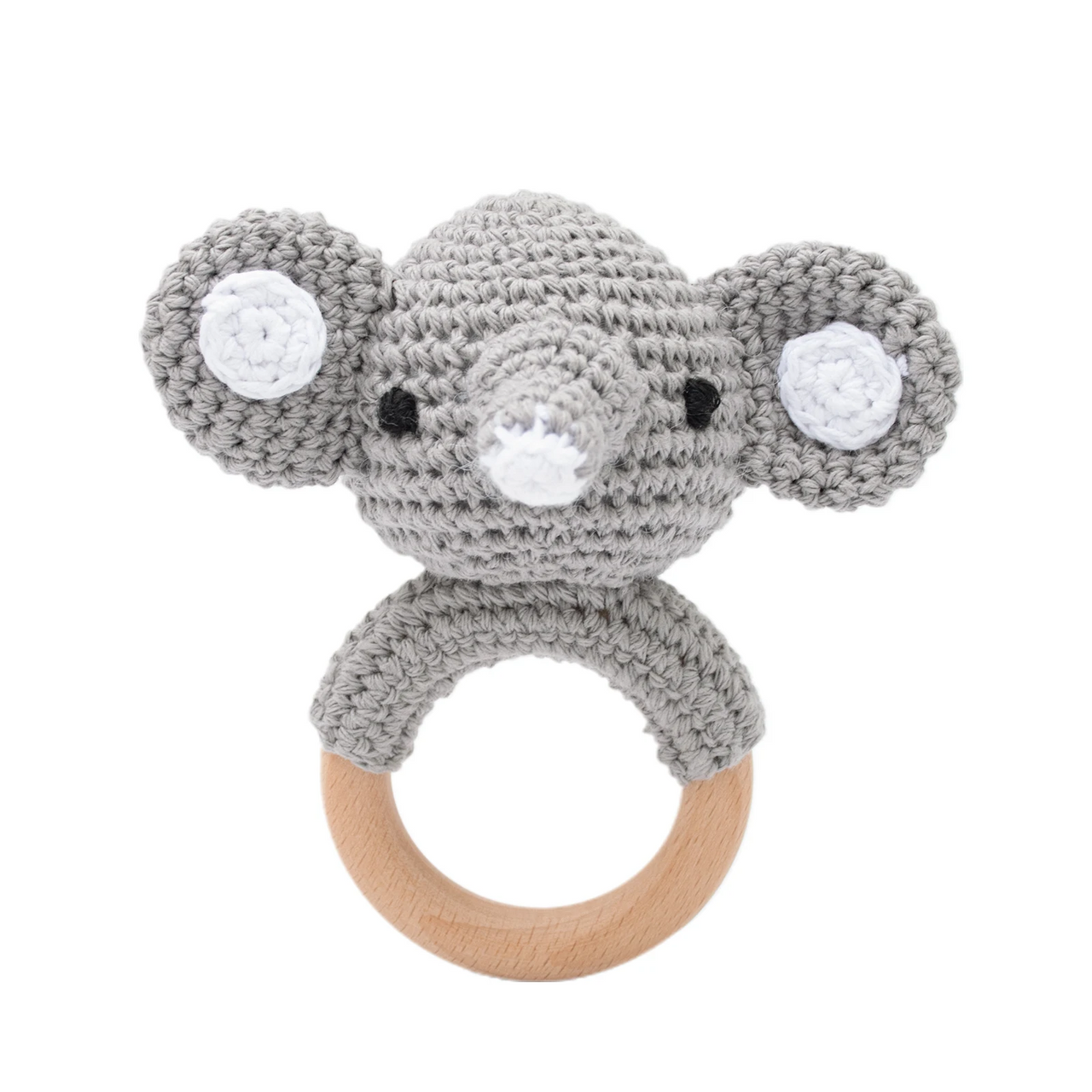 CuddleRattle – Soft & Playful – Crocheted Baby Rattle with Wooden Ring