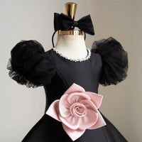 Thumbnail for LittleRose – Elegant & Festive – Girls' Dress with 3D Flower and Puff Sleeves