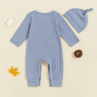 Thumbnail for CuddleBaby – Hi, I'm new here – Baby Jumpsuit met Beanie Set