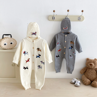 Thumbnail for PlayfulKnit – Soft & Cute – Knitted Baby Jumpsuit with Dog Print