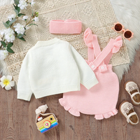 Thumbnail for FloraKnit – Soft & Cute – Baby Outfit with Cardigan, Overalls, and Headband