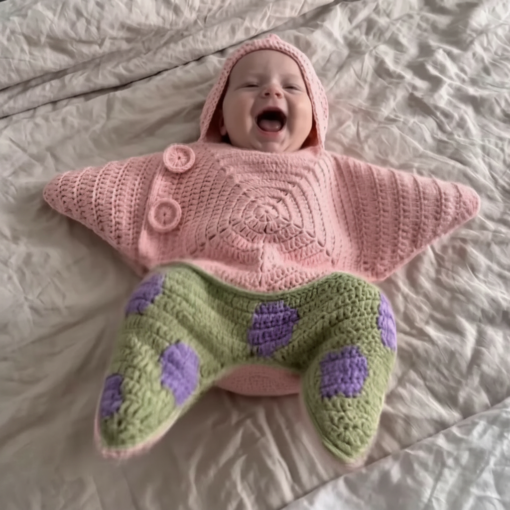 CozyStar – Soft & Handmade – Knitted Baby Jumpsuit with Star-Shaped Design