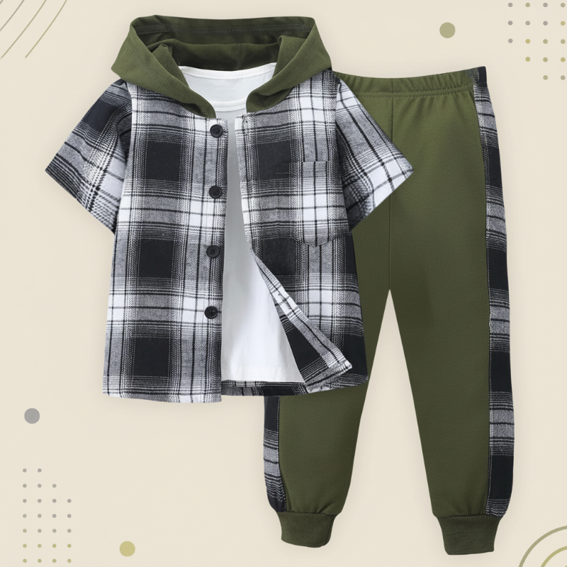 Boys' Checkered Outfit – Trendy and Comfortable – Checkered Kids' Clothing Set