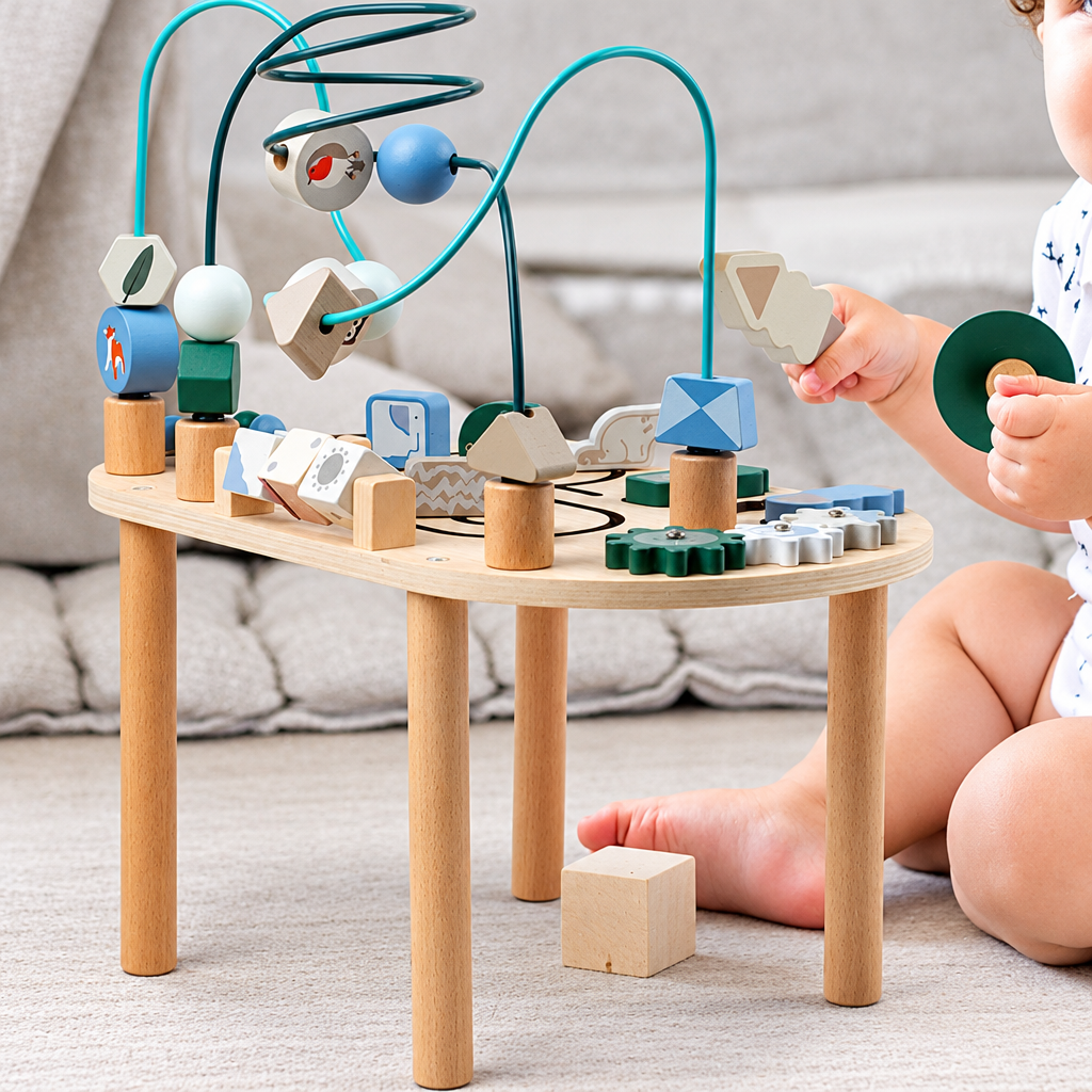 WoodMaze – Fun & Educational – Wooden Activity Table with Bead Maze