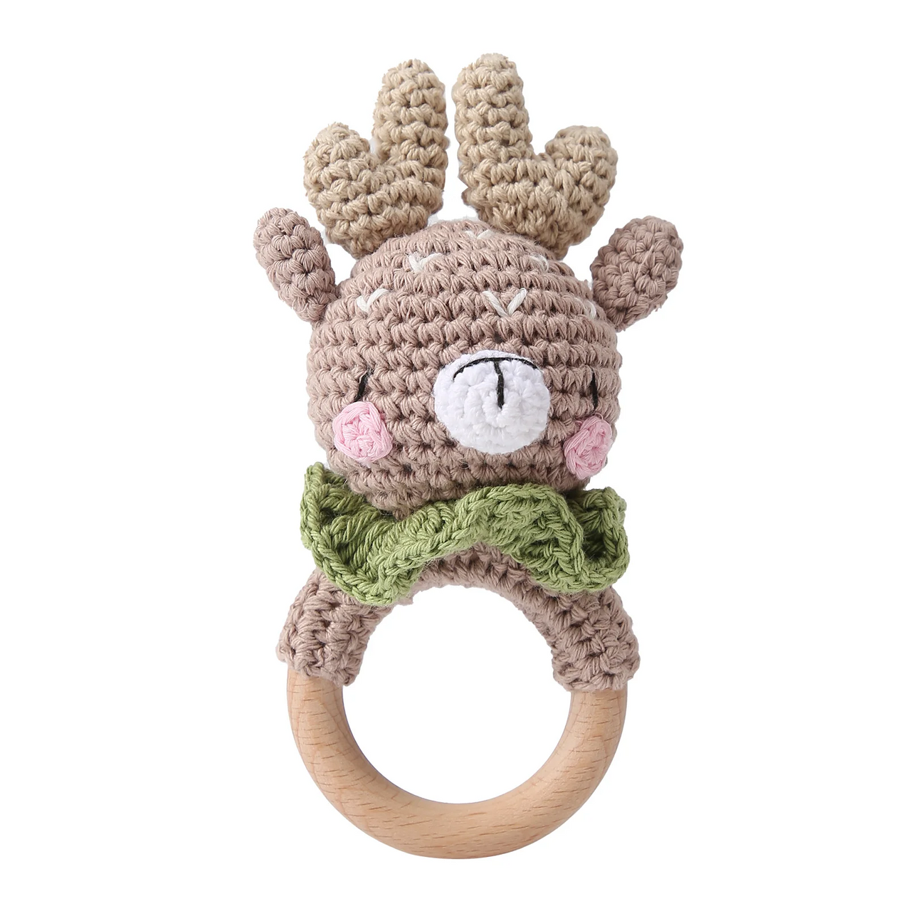 CuddleRattle – Soft & Playful – Crocheted Baby Rattle with Wooden Ring