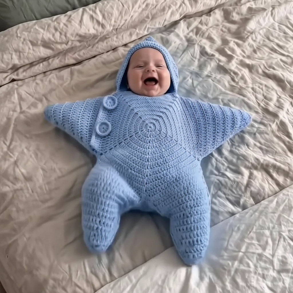CozyStar – Soft & Handmade – Knitted Baby Jumpsuit with Star-Shaped Design