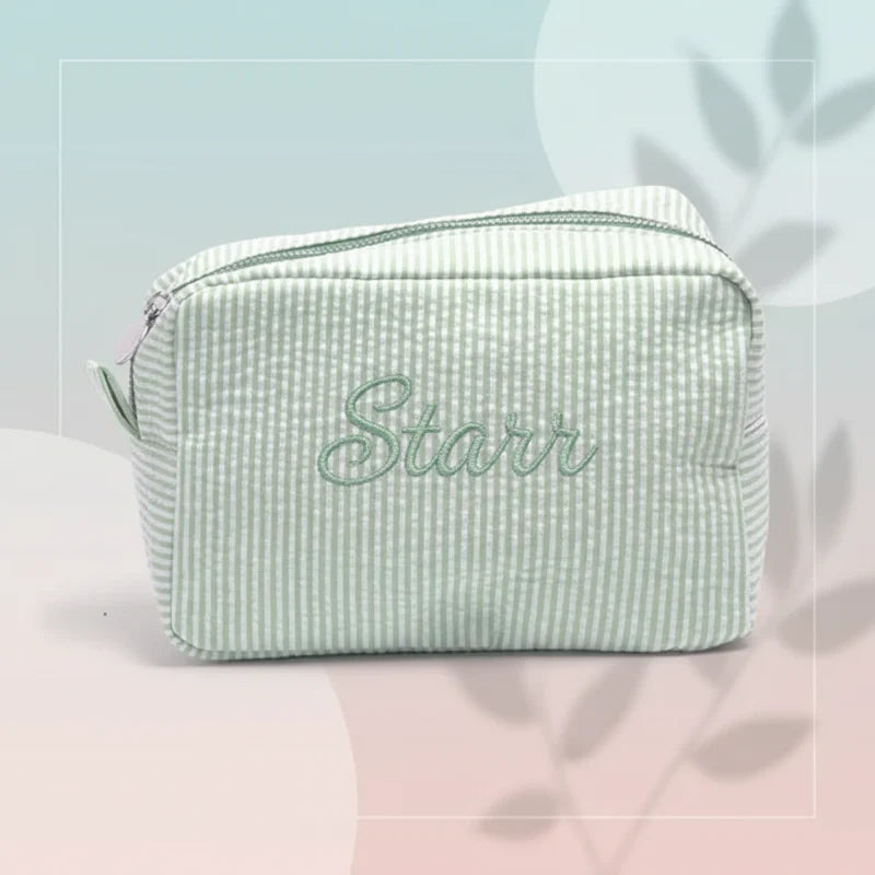 Striped Name Pouch – Personalized & Stylish – Makeup Bag