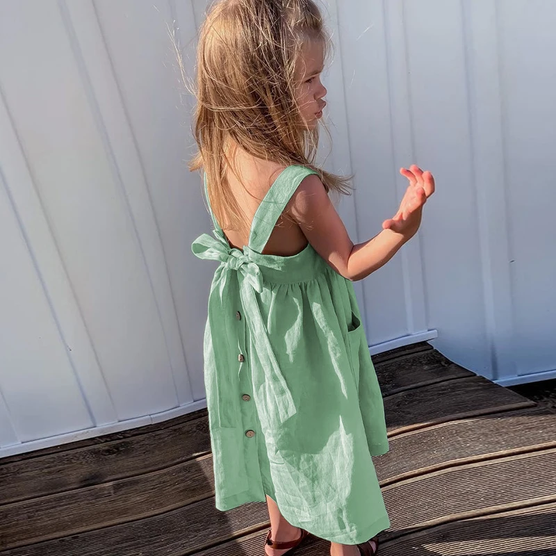 BloomGrace – Cute & Comfortable – Children's Dress with Bow & Adjustable Shoulder Straps
