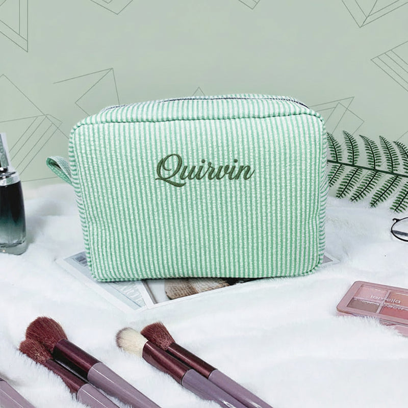 Striped Name Pouch – Personalized & Stylish – Makeup Bag