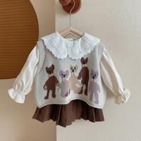 Thumbnail for PrettyLayers – Cute & Stylish – Girls' 3-Piece Set with Skirt, Blouse, and Knit Cardigan