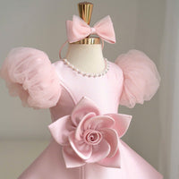 Thumbnail for LittleRose – Elegant & Festive – Girls' Dress with 3D Flower and Puff Sleeves