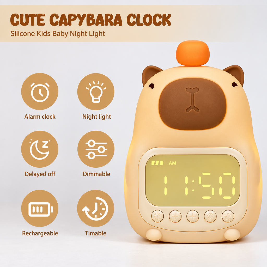 CappyClock – Cute & Multifunctional – Digital Kids' Alarm Clock with Night Light