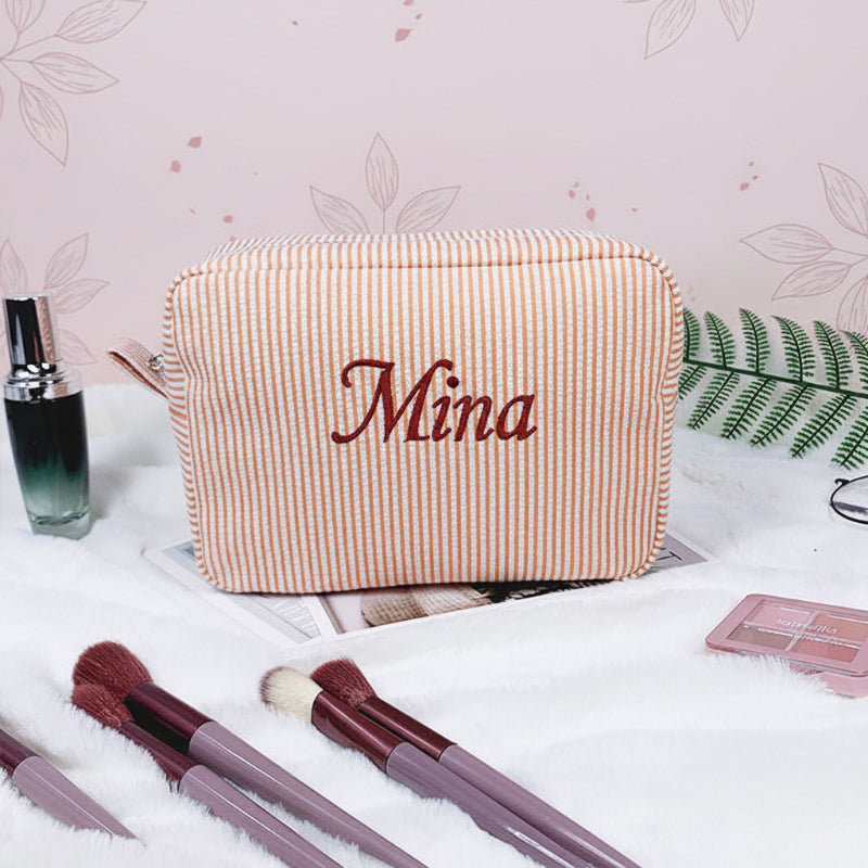 Striped Name Pouch – Personalized & Stylish – Makeup Bag