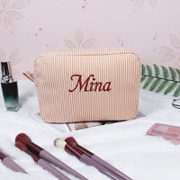 Thumbnail for Striped Name Pouch – Personalized & Stylish – Makeup Bag