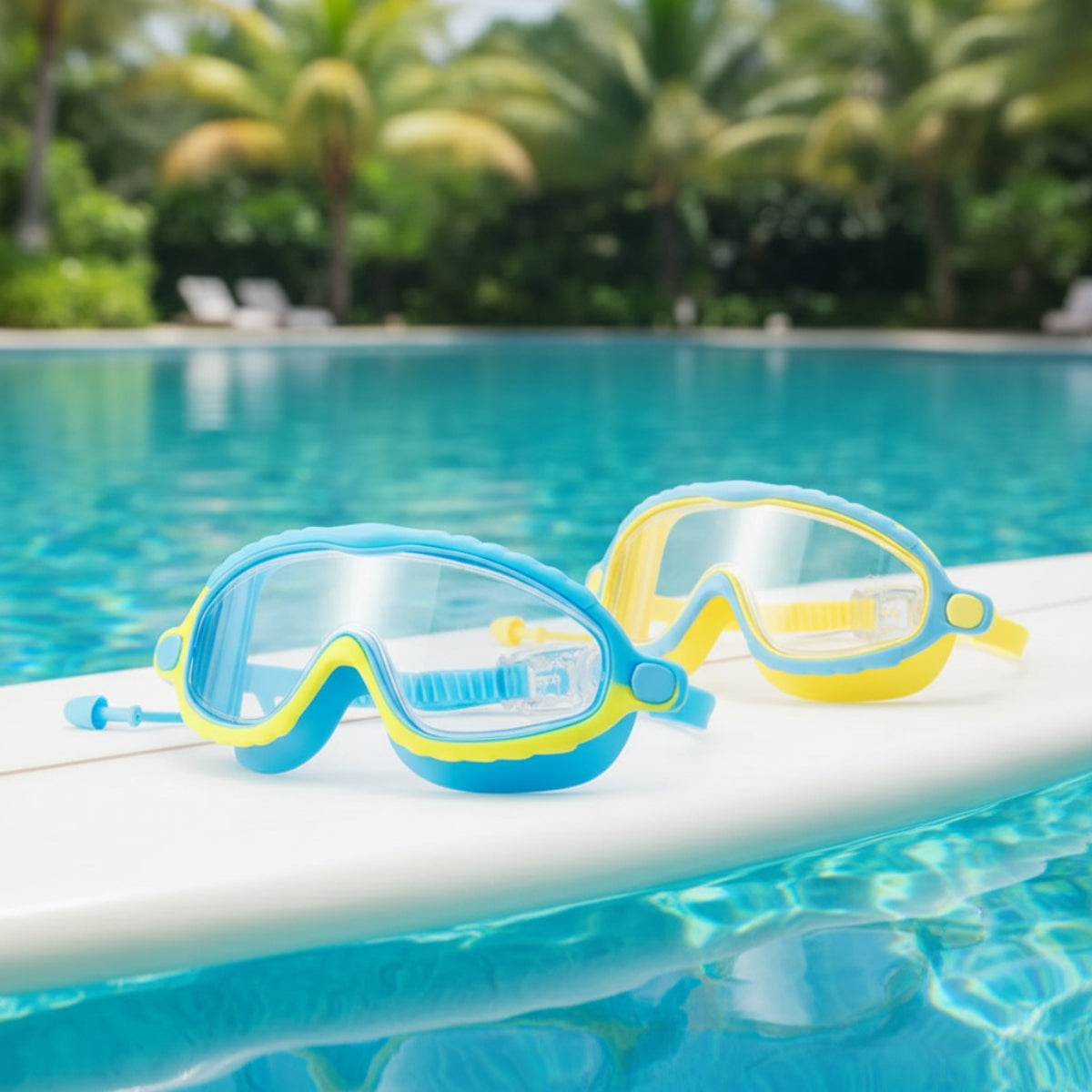 AquaVision – Adjustable anti-fog and UV protection – Silicone swimming goggles with earplugs