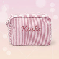 Thumbnail for Striped Name Pouch – Personalized & Stylish – Makeup Bag