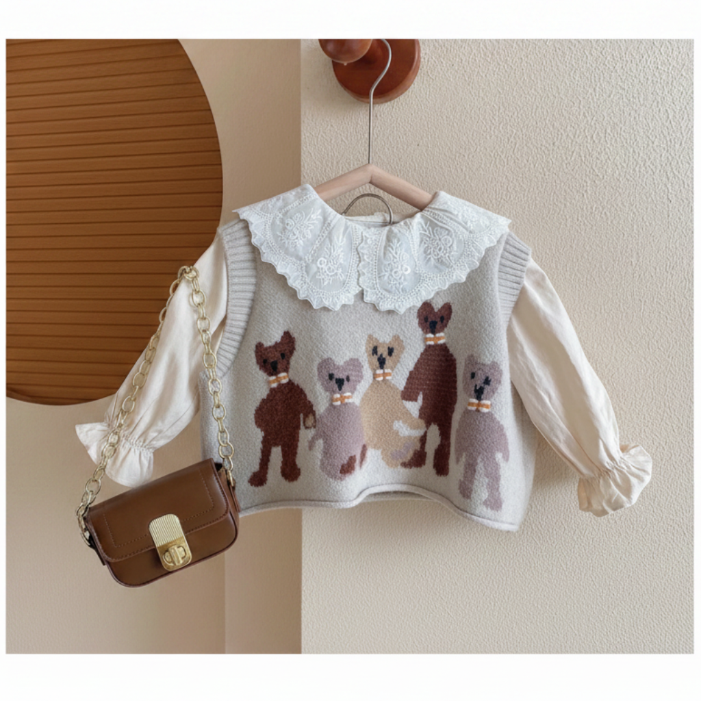 PrettyLayers – Cute & Stylish – Girls' 3-Piece Set with Skirt, Blouse, and Knit Cardigan