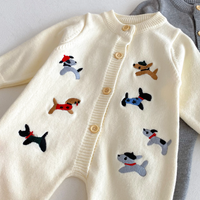 Thumbnail for PlayfulKnit – Soft & Cute – Knitted Baby Jumpsuit with Dog Print